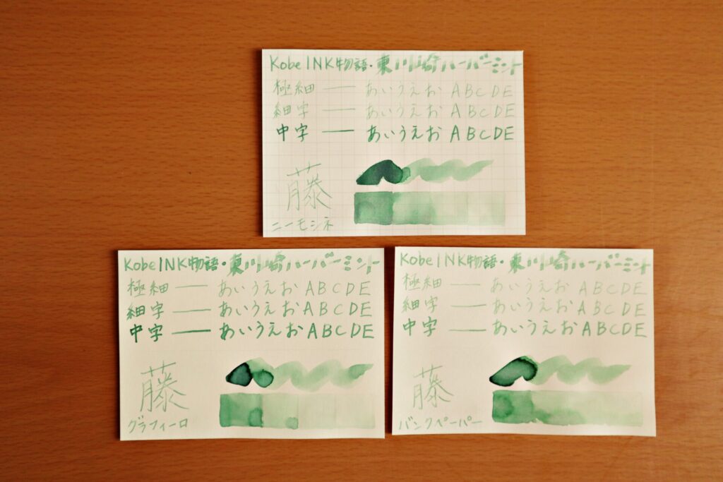 Kobe INK物語『東川崎ハーバーミント』で書いた、ニーモシネ、グラフィーロ、バンクペーパー